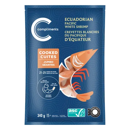 Frozen Shrimp Cooked & Peeled Pacific White (21-25) 340 g
