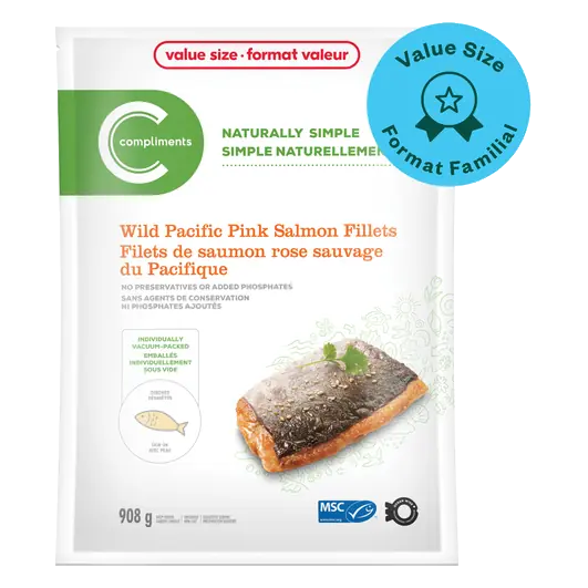 Naturally Simple Frozen Salmon Wild Pacific Pink Fillets Skin-On 908 g