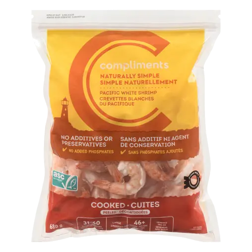 Naturally Simple Frozen White Shrimp Cooked Peeled 31/40 Count 680 g