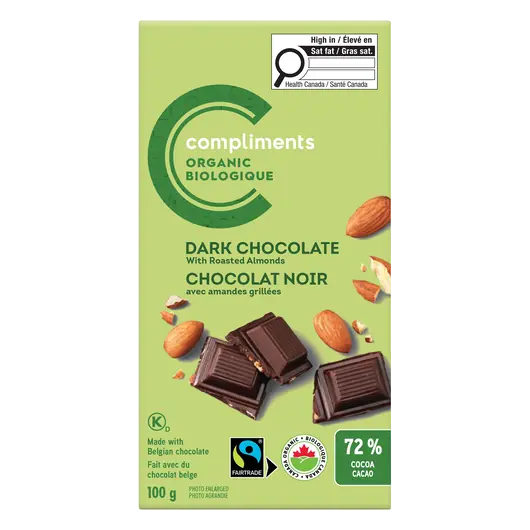 Organic Dark Chocolate Bar Roasted Almonds 100 g