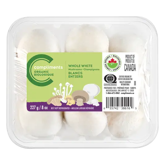 Organic Mushrooms Whole White 227 g