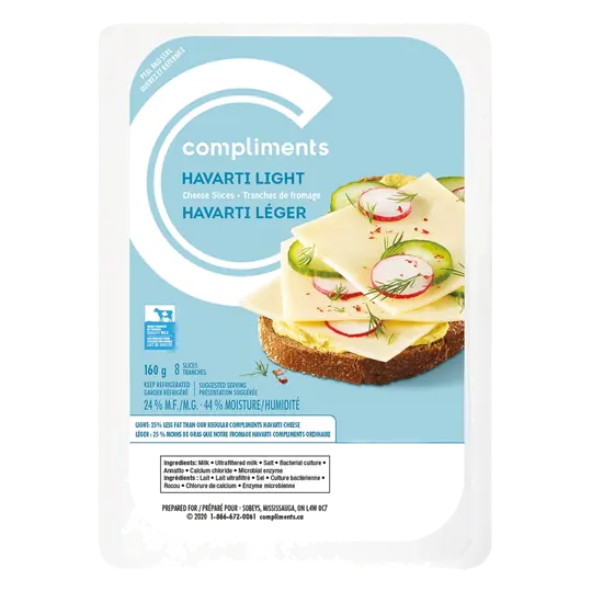Sliced Cheese Light Havarti 8 Slices 160 g