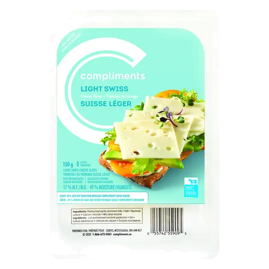 Sliced Cheese Light Swiss 8 Slices 150 g