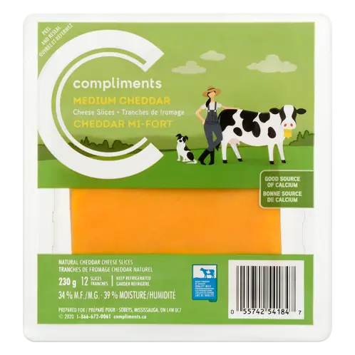 Sliced Cheese Medium Cheddar 12 Slices 230 g