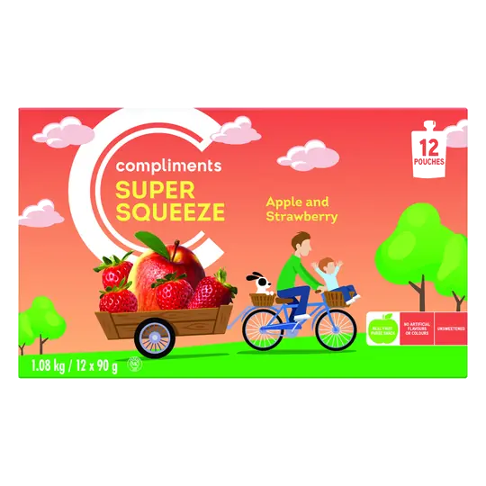 Super Squeeze Snack Pouch Unsweetened Apple & Strawberry 12 x 90 g