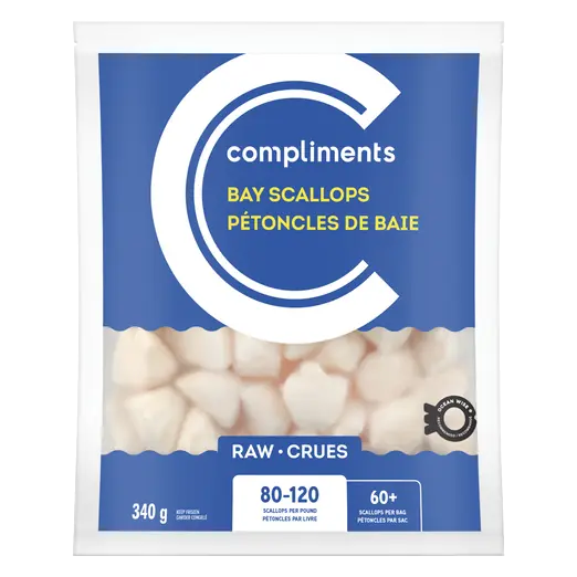 Frozen Bay Scallops Raw 340 g