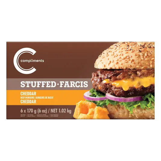 Frozen Beef Burgers Cheddar Stuffed 6 Patties 1.02 kg