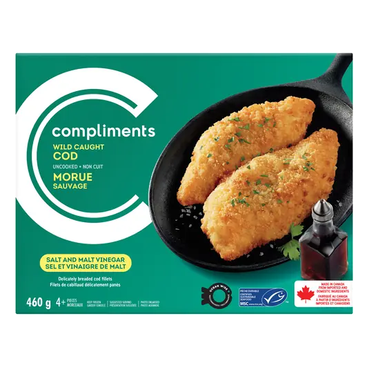 Frozen Breaded Cod Fillets Salt & Malt Vinegar 460 g