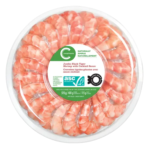 Frozen Jumbo Shrimp Ring Black Tiger With Cocktail Sauce (21-25 Pieces) 515 g