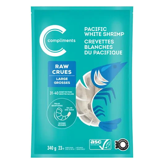 Frozen Pacific White Shrimp Raw Peeled Deveined 340 g