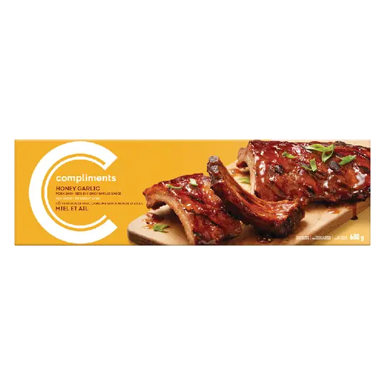 Frozen Pork Ribs Fully Cooked Honey Garlic 680 g