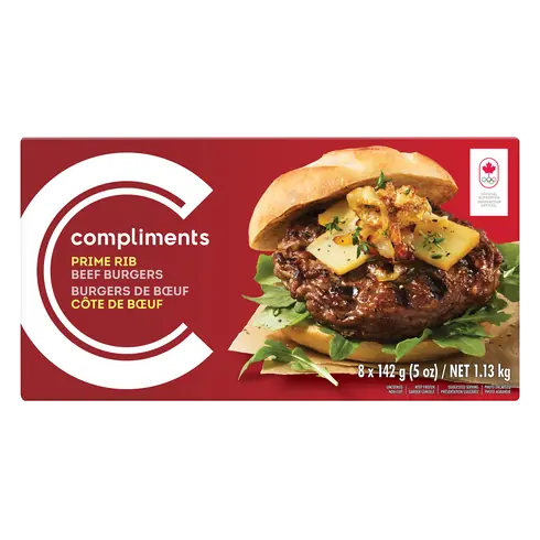 Frozen Prime Rib Beef Burgers 8 Patties 1.13 kg