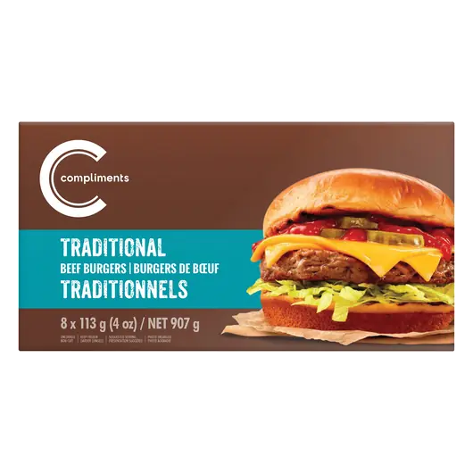 Frozen Traditional Beef Burgers 8 Patties 907 g