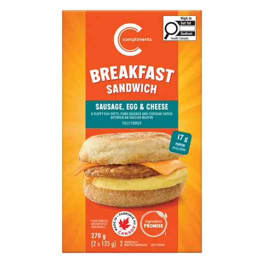 Muffin Breakfast Sandwich Sausage Egg & Cheese 270 g (frozen)