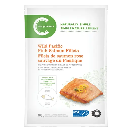 Naturally Simple Wild Pacific Salmon Fillets Pink Skinless 400 g (frozen)