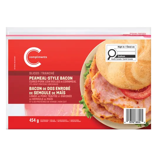 Peameal-Style Sliced Cured Pork Loin Rolled in Cornmeal Bacon 454 g