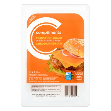 Sliced Cheese Medium Cheddar 8 Slices 160 g