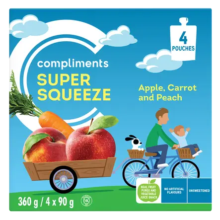 Super Squeeze Snack Pouch Unsweetened Apple Carrot & Peach 4 x 90 g