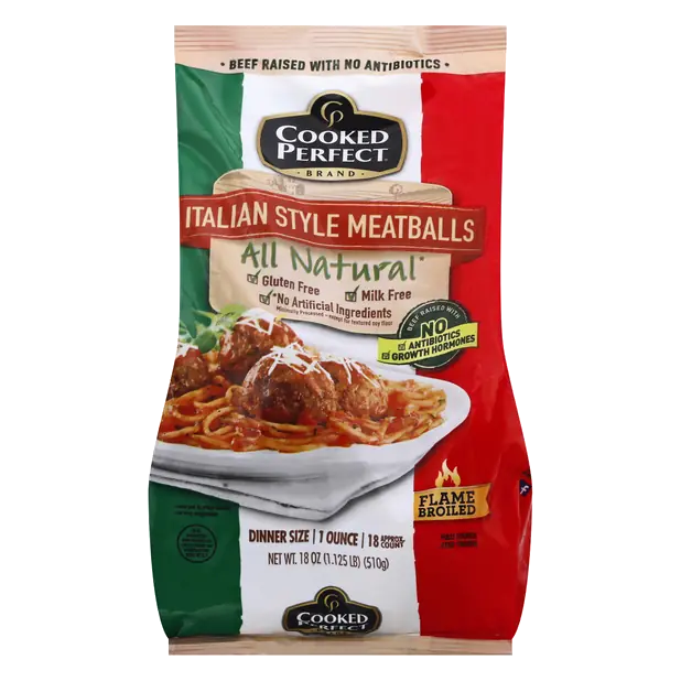Natural Dinner Size Italian Style Meatballs apx 18ct Frozen
