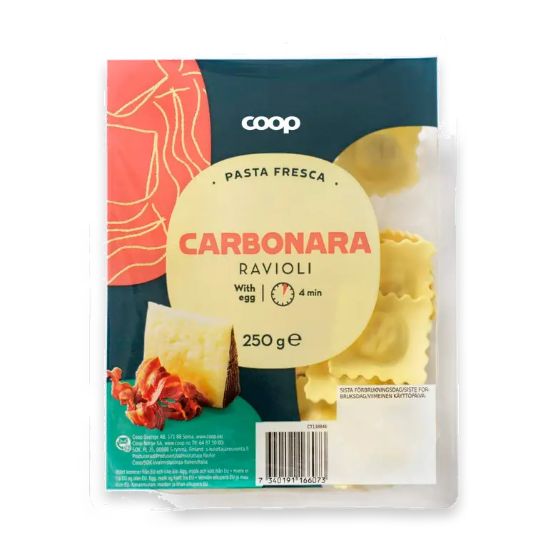 Färsk Pasta Carbonara Ravioli