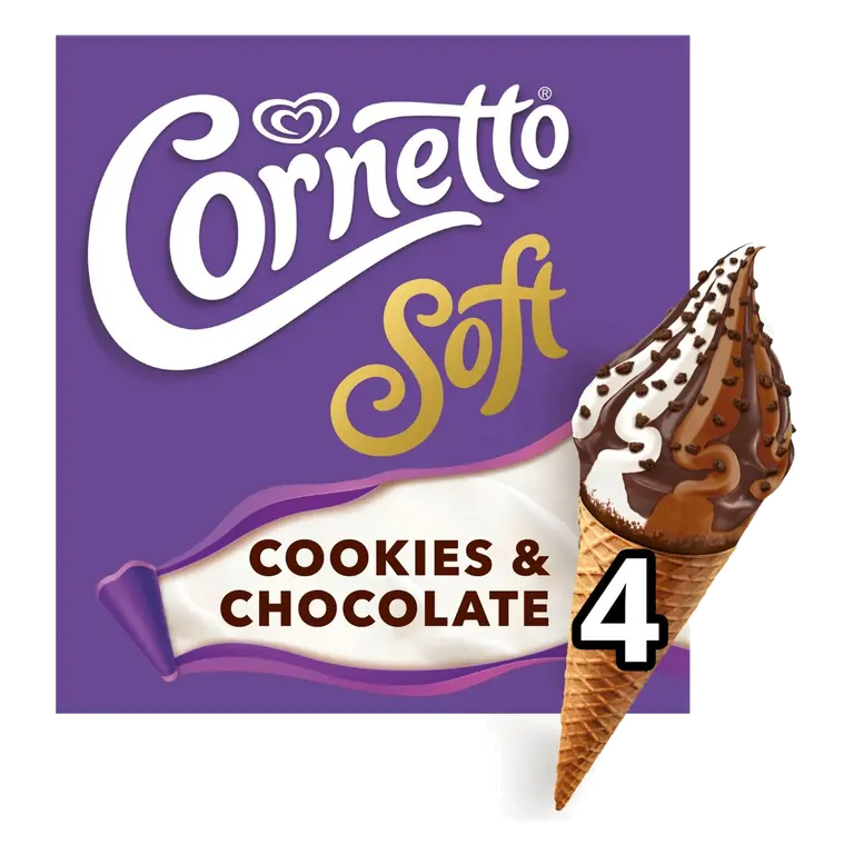 Soft Cookies & Chocolate Ice Cream Cones 4 x 140ml
