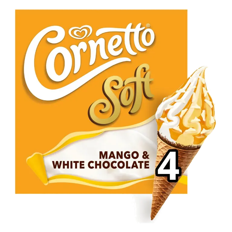Soft Mango & White Chocolate Ice Cream Cones 4 x 140ml