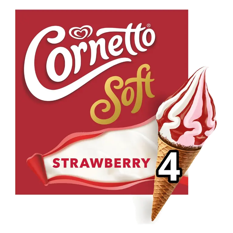 Soft Strawberry & Vanilla Ice Cream Cones 4 x 140ml
