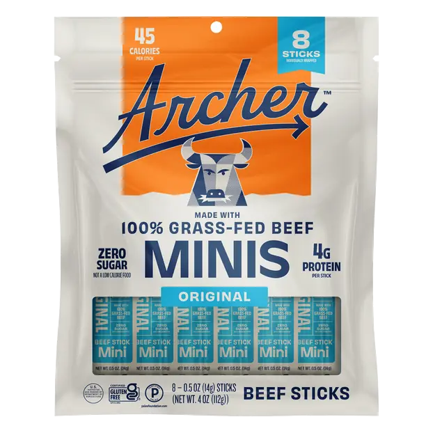 Minis Grass-fed Beef Sticks Original Gluten Free - 8 ct