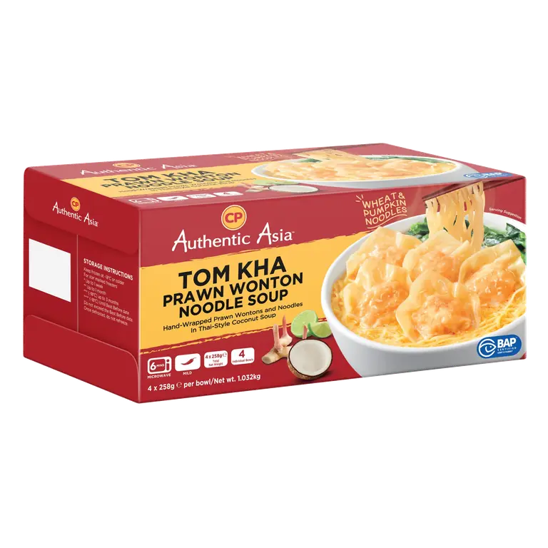 CP Authentic Asia Tom Kha Prawn Wonton Noodle Soup 4 x 258g