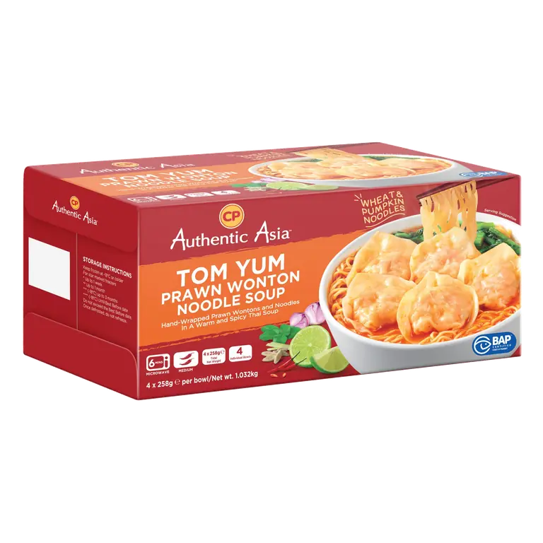 CP Authentic Asia Tom Yum Prawn Wonton Noodle Soup 4 x 258g