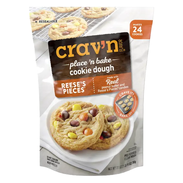 Crav'N Flavor Cookie Dough, Reese's Pieces, Place 'n Bake, 24Ct