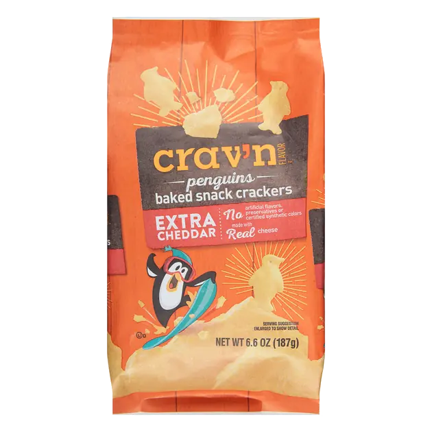Extra Cheddar Penguins Baked Snack Crackers