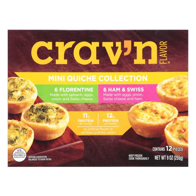 Crav'n Flavor Mini Quiche Collection, Florentine/Ham & Swiss 12 Count