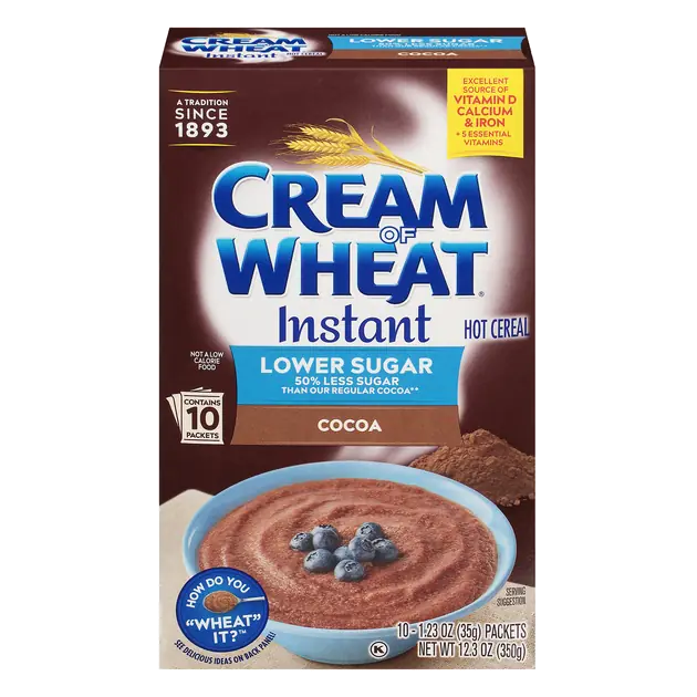 Cream of Wheat Instant Hot Cereal, Lower Sugar, Cocoa, 10-1.23 oz Packets