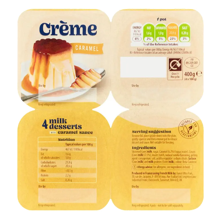 Crème Caramel Milk Desserts with Caramel Sauce 4x100g