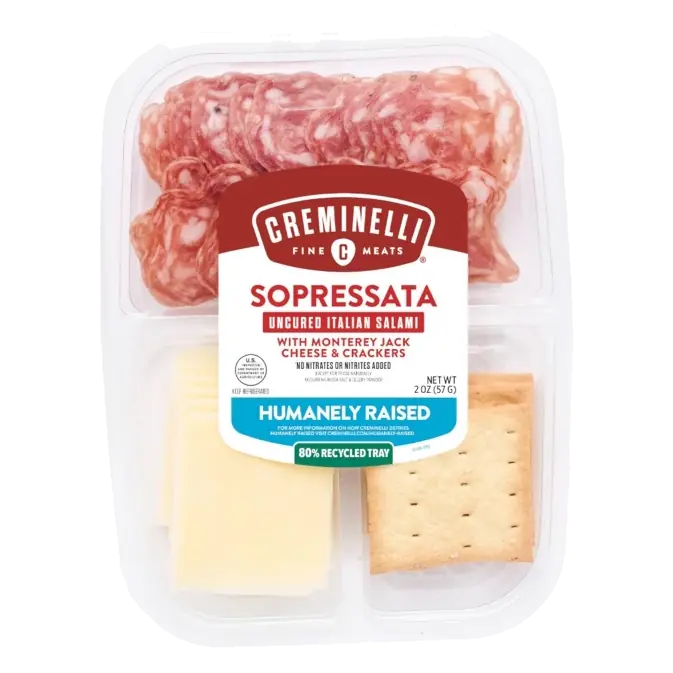 Creminelli Sliced Sopressata & Monterey Jack with Crackers, 2oz: No Added Antibiotics, Tree Nut Free, Soy-Free