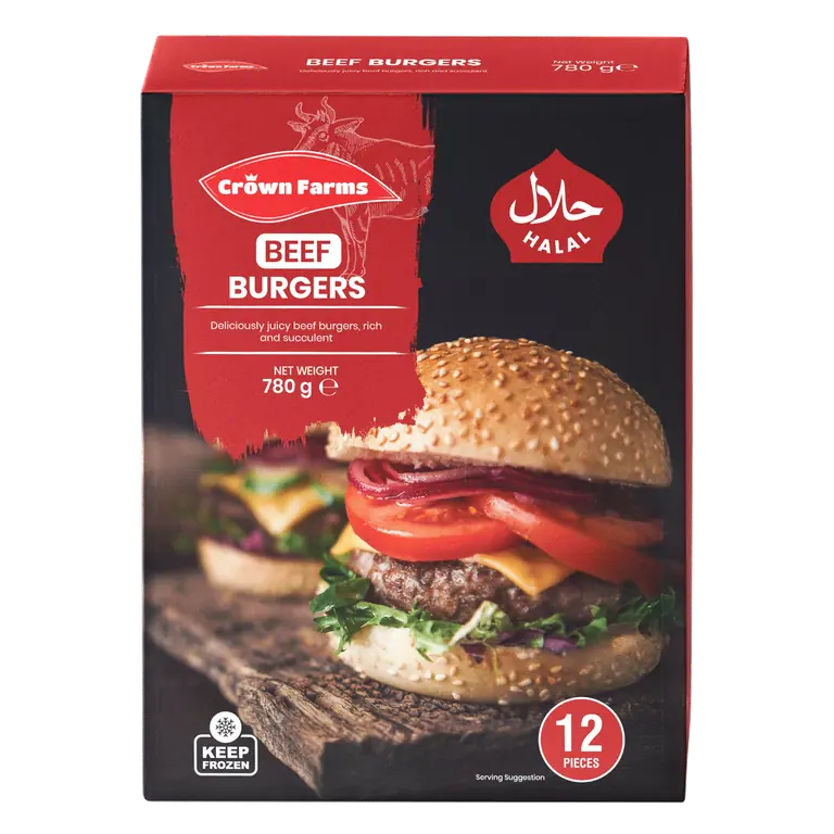 Crown Farms 12 Beef Burgers 780g