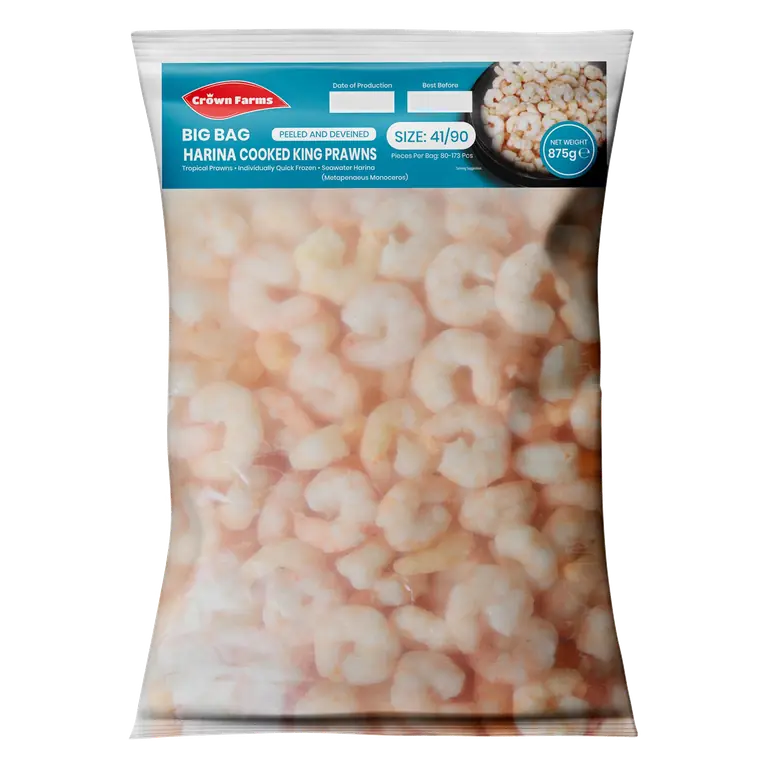 Crown Farms Peeled and Deveined Harina Cooked King Prawns 875g