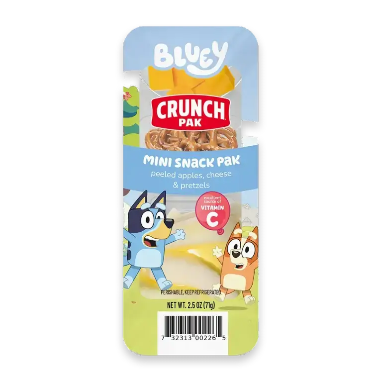 Bluey Medley with Peeled Sweet Apples Cheese and Pretzels Snack