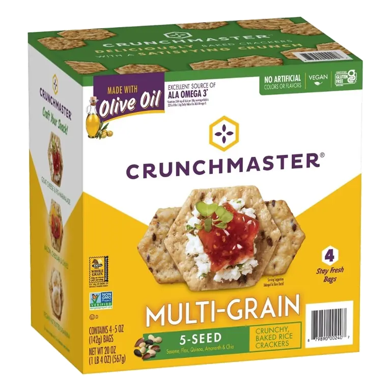 5-Seed Sesame, Flax, Quinoa, Amaranth, Chia, Multi-Grain Crunchy, Baked Rice Crackers, 5-Seed