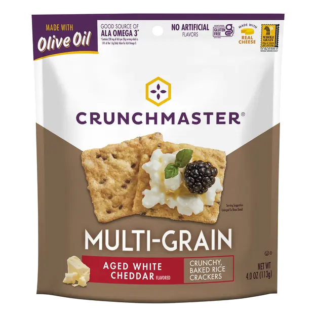 Aged White Cheddar Multi-Grain Crunchy, Baked Rice Crackers
