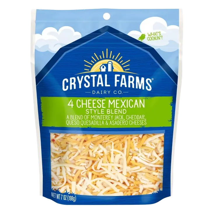 4 Cheese Mexican Style Blend of Monterey Jack, Cheddar, Queso Quesadilla & Asadero Cheeses, 4 Cheese Mexican