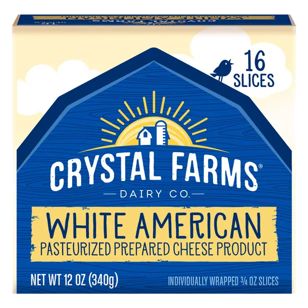 Crystal Farms Cheese Slices, White American 16Ct
