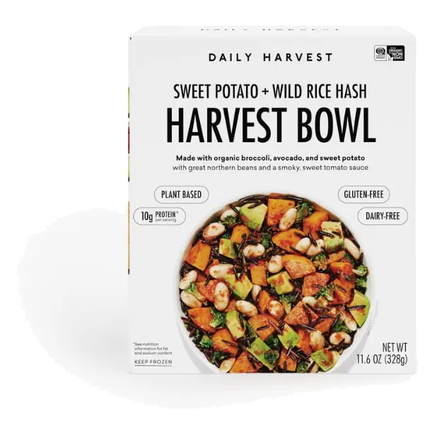 Sweet Potato + Wild Rice Hash Harvest Bowl with Great Northern Beans, Broccoli Rice and Avocado in a Spiced Tomato Sauce