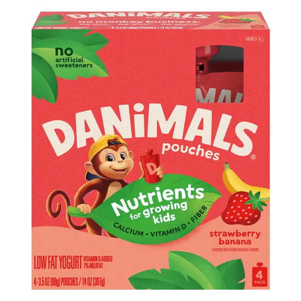 Low Fat Strawberry Banana Yogurt Pouches - 4 ct