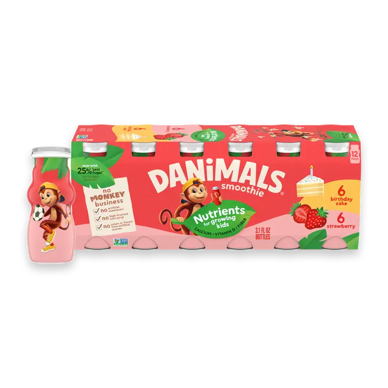Smoothie Strawberry and Birthday Cake Low Fat Dairy Drink Smoothie Bottles