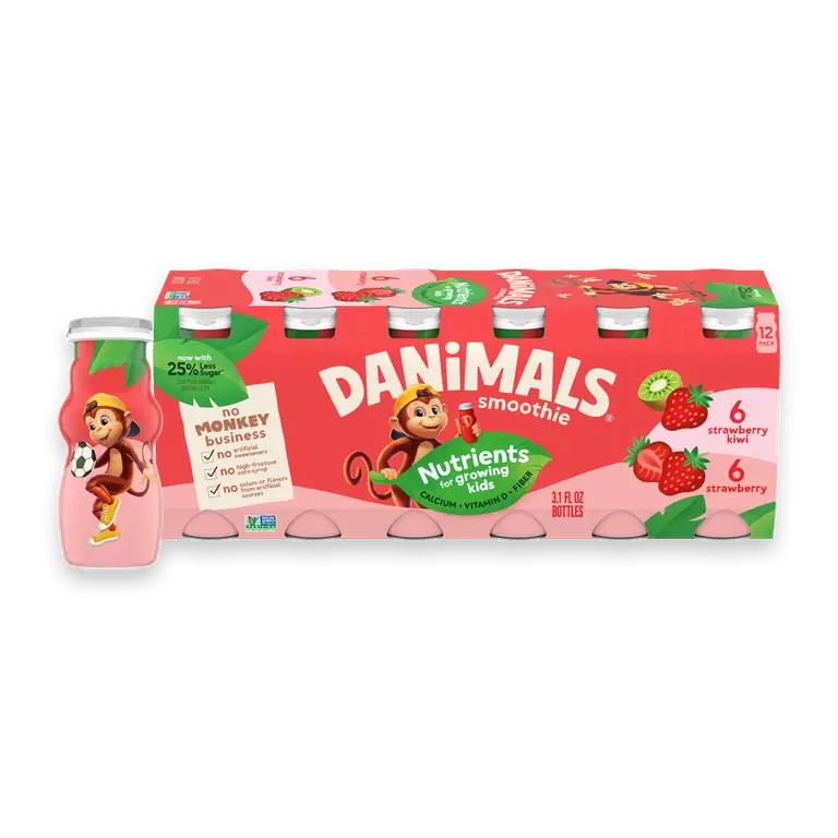 Smoothie Strawberry and Strawberry Kiwi Low Fat Dairy Drink Smoothie Bottles