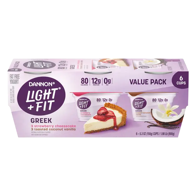 Light + Fit Fat Free Straw Cheesecake/Coconut Van Greek Yogurt 6 ct