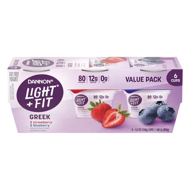Light + Fit Fat Free Strawberry & Blueberry Greek Yogurt Cups - 6ct