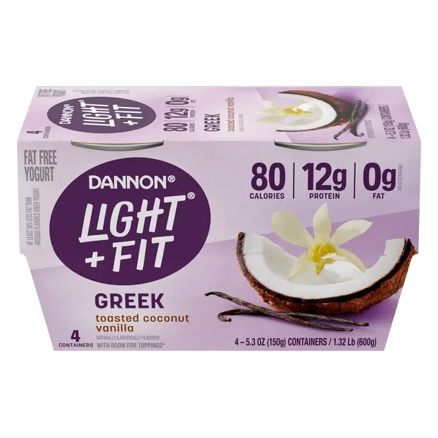 Light + Fit Fat Free Toasted Coconut Vanilla Greek Yogurt Cup - 4ct